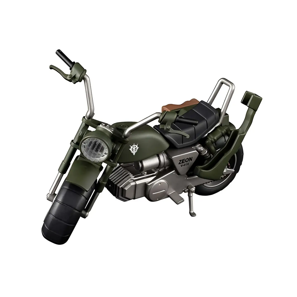 Olivgrön och silver diecast Zeon-motorcykelreplica 1/18 med Zeon V-012-märke