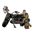 MS Gundam Zeon soldat i grön rustning på olivgrön V-412-motorcykel