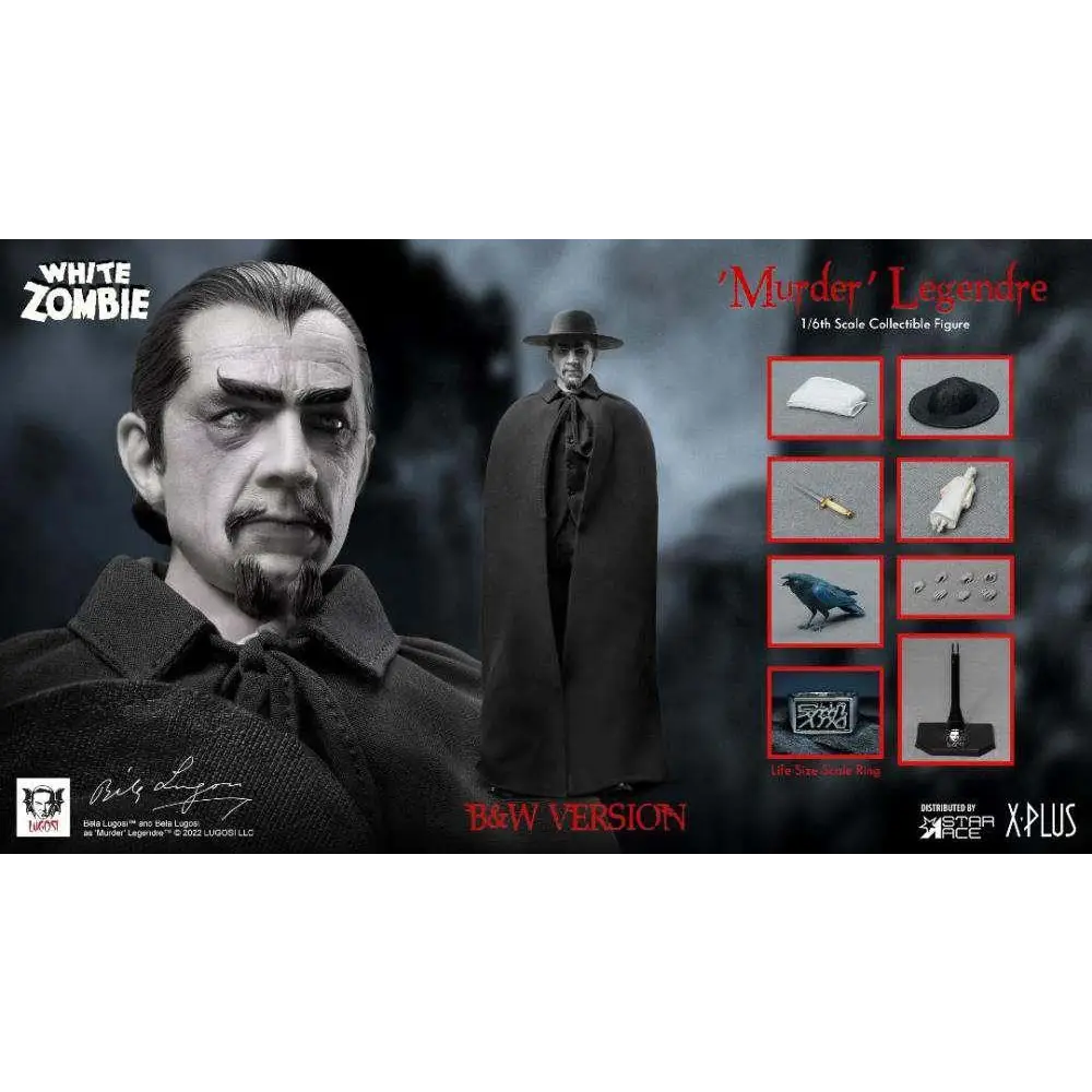 Svart 1/6-skala figur av Murder Legendre som Bela Lugosi i mörk mantel och hatt