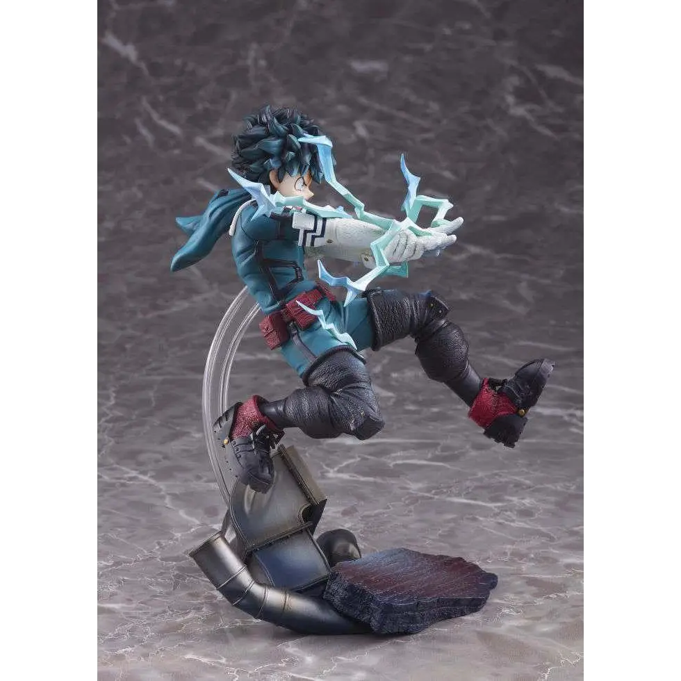 My Hero Academia Izuku Midoriya 1/8-skalafigur i blått och svart, i luften med elektriska effekter