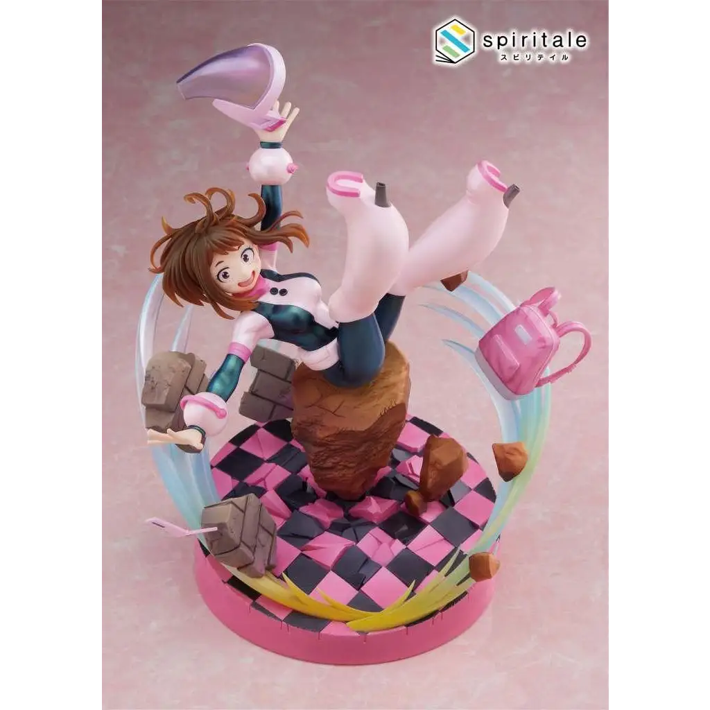 My Hero Academia figur av Ochaco Uraraka i 1/7-skala, brunhårig anime-tjej i luften med grön-vit uniform