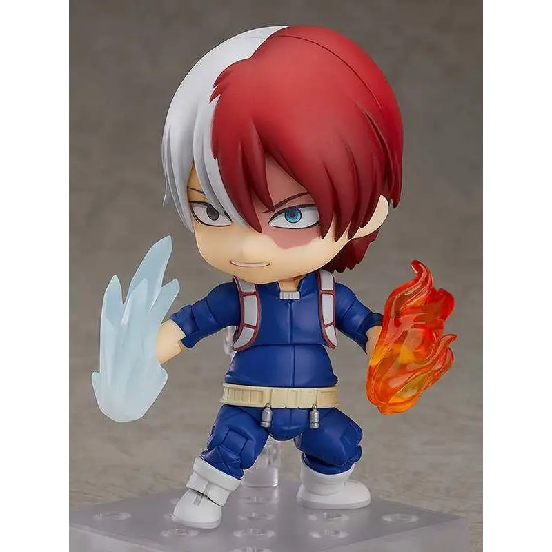 My Hero Academia Shoto Todoroki Nendoroid med röd-vitt hår, blå uniform, flam- och ishand
