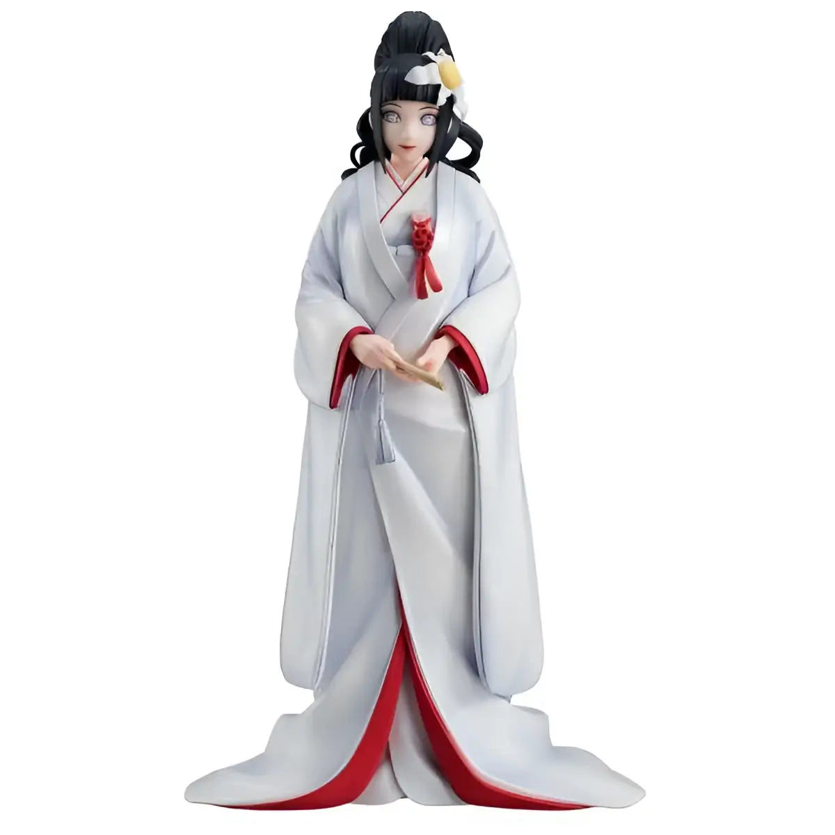 Naruto Gals Hinata bröllopsfigur i vit och röd kimono med svart hår och gul blomma