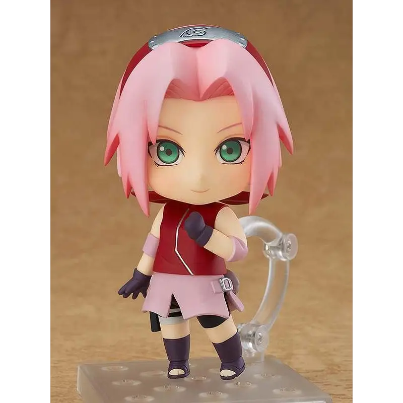 Rosa Nendoroid-figur av Sakura Haruno från Naruto i röd och rosa outfit