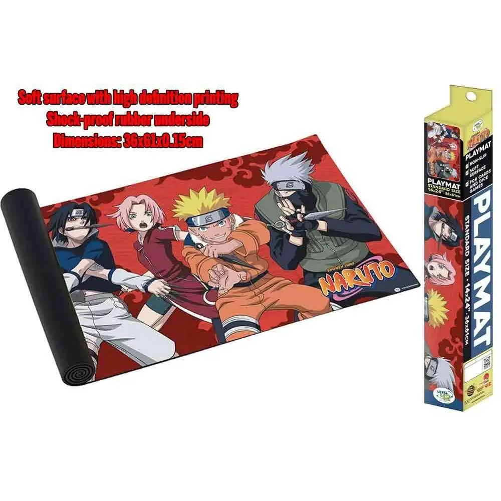 Naruto spelmatta Kakashi Team med levande karaktärsdesign på röd bakgrund, mjuk yta och stötdämpande gummiunderlag