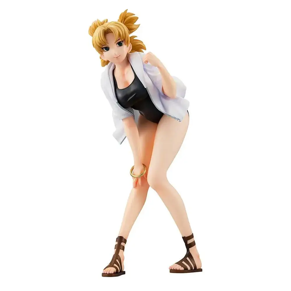 Detaljerad animefigur av Naruto Temari i svart baddräkt med öppen vit jacka