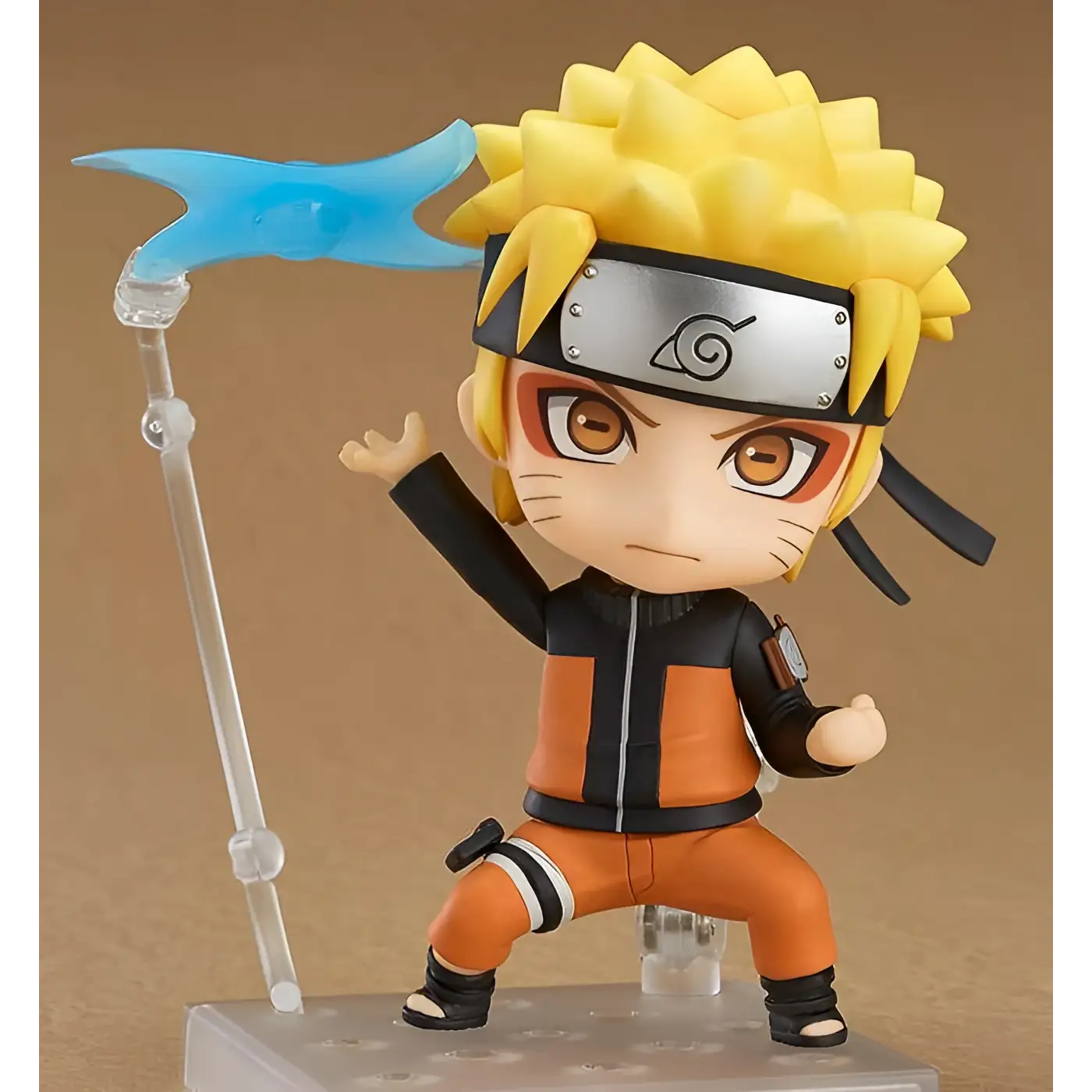 Naruto Uzumaki Nendoroid 4th Rerun med spretigt gult hår, orange-svart outfit och spiralhuvudband