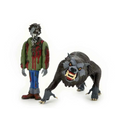 Grå och svart varulv actionfigur med gula ögon, vassa tänder och klorade tassar från NECA Toony Terrors: Amer Werewolf Jack & Wolf 2-Pack