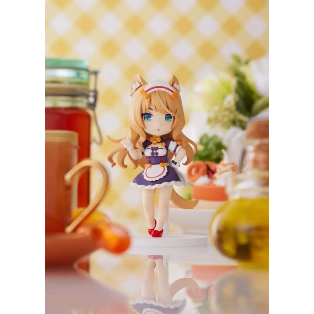 Nekopara Maple mini-figur i chibi-stil med katöron, lila-vit tjänsteklädsel