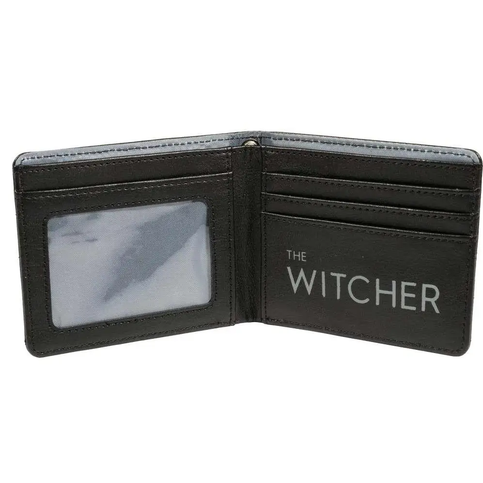Svart läderplånbok med The Witcher-märke och ID-fönster