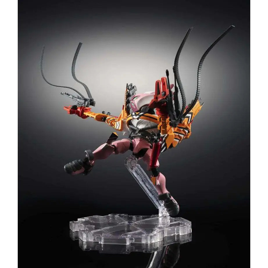 Orange and pink armored Evangelion Eva Type-08 β-ICC NXEDGE figur med svarta tentakler på klar plastbas