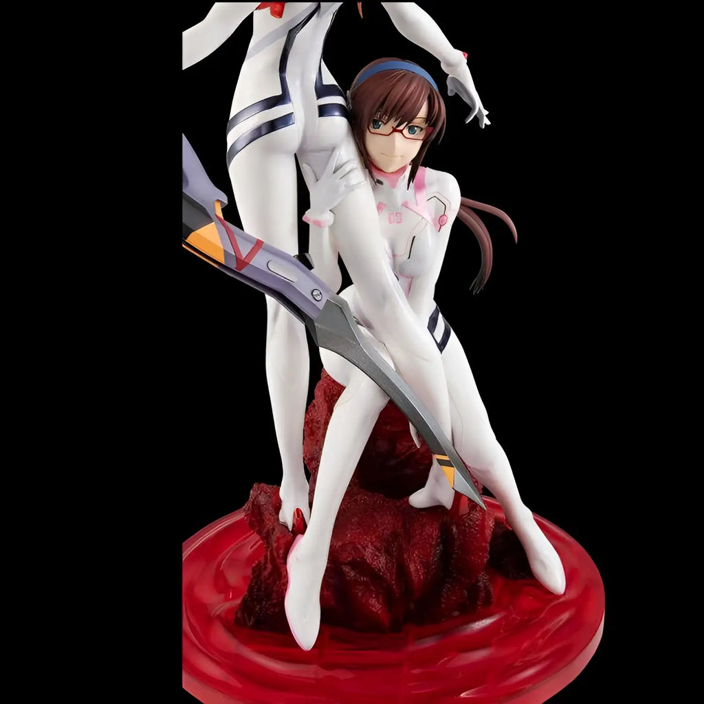 Evangelion Asuka och Mari statyett i vit och rosa med detaljerad dräkt