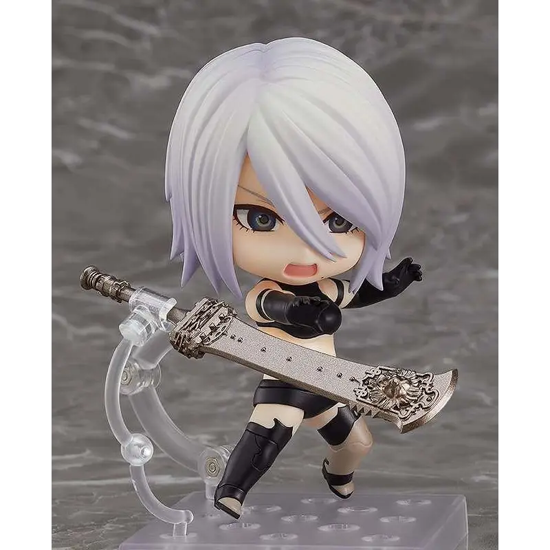 Nier Automata A2 kort hår Nendoroid chibi-figur med silverhår och svärd