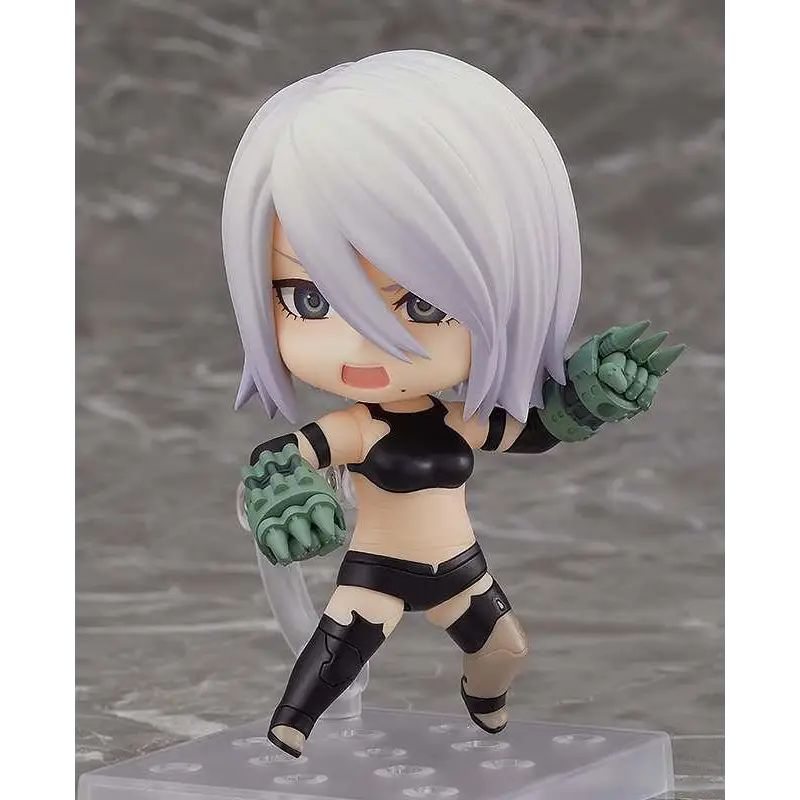 Nier Automata A2 kort hår Nendoroid chibi-figur med silverhår och svart stridsutrustning