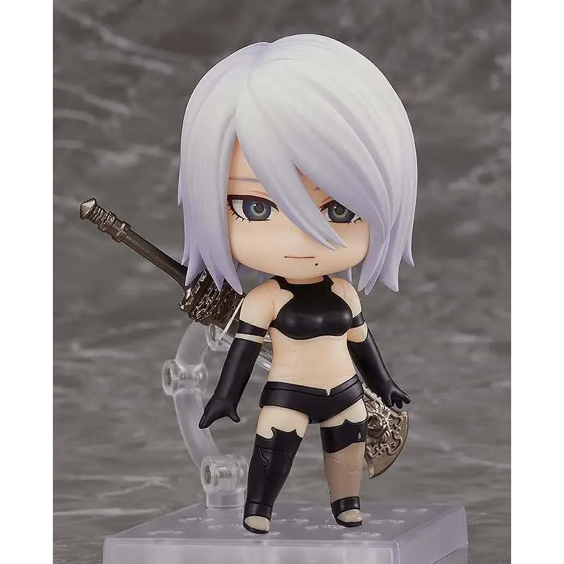 Nier Automata A2 kort hår Nendoroid-figur i chibi-stil med silverhår och svart rustning
