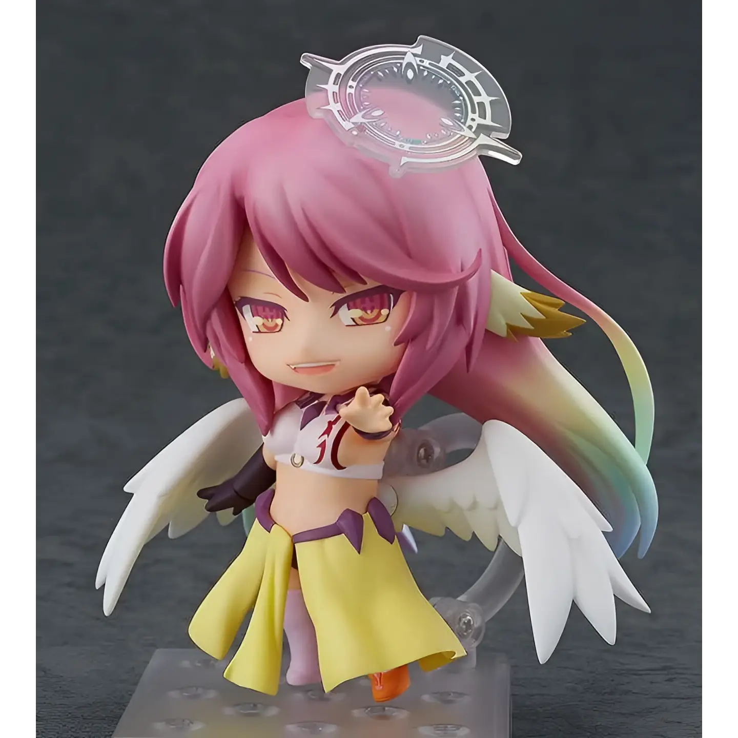 Jibril Nendoroid från No Game No Life: rosa hår, vita vingar, gul kjol
