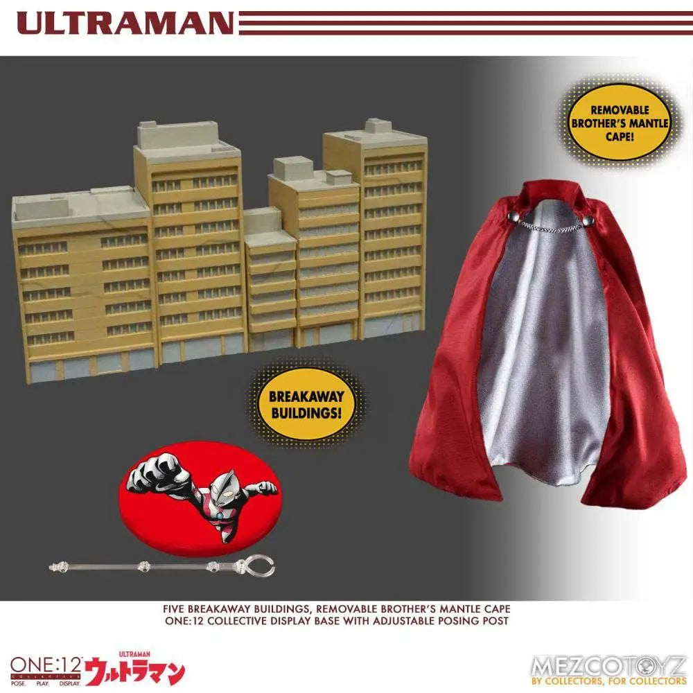 Röd och silver borttagbar mantel med metallisk glans för One:12 Collective Ultraman-figur