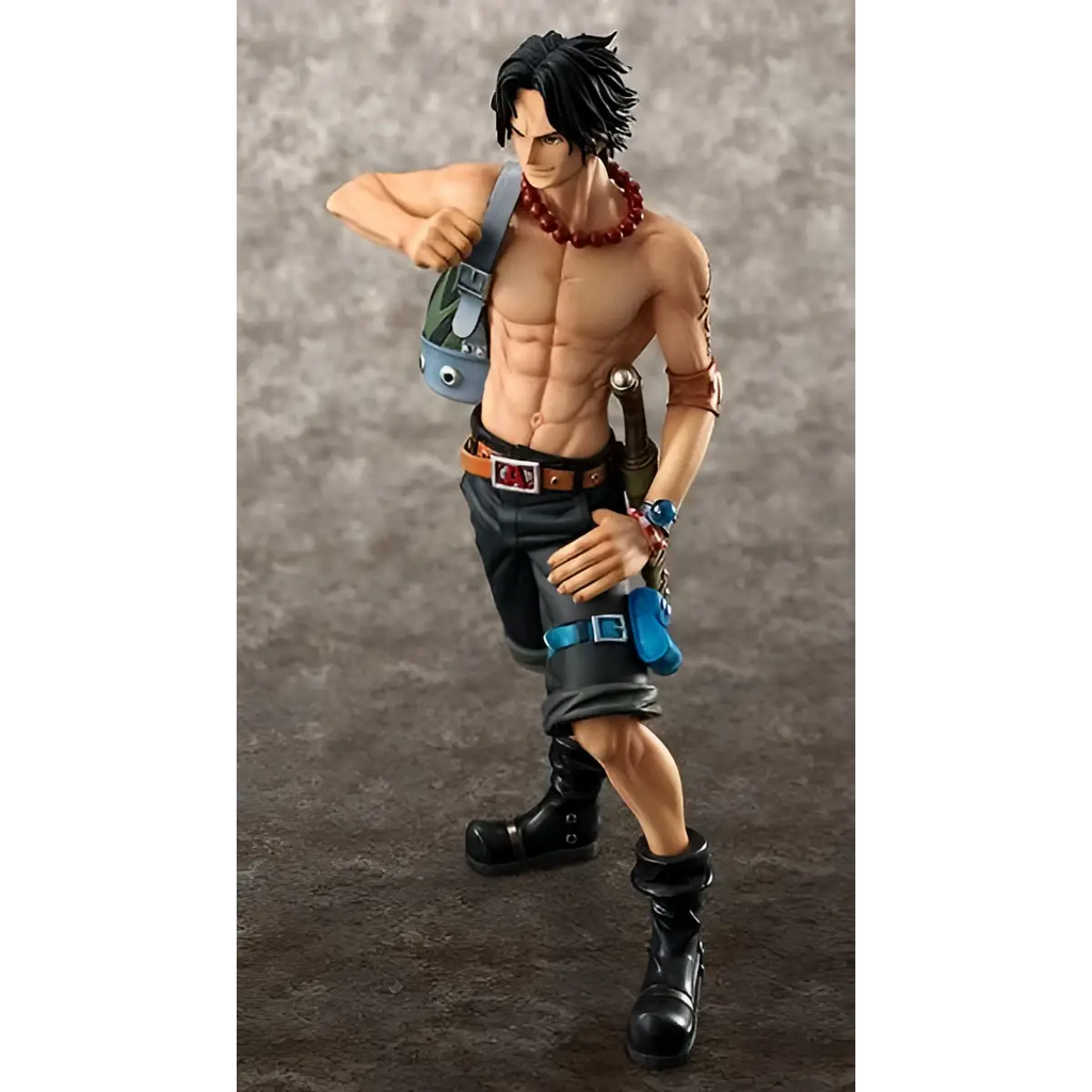 Portgas D. Ace One Piece Pop Neodx 10th Rerun Statue, muskulös animefigur med svart spretigt hår