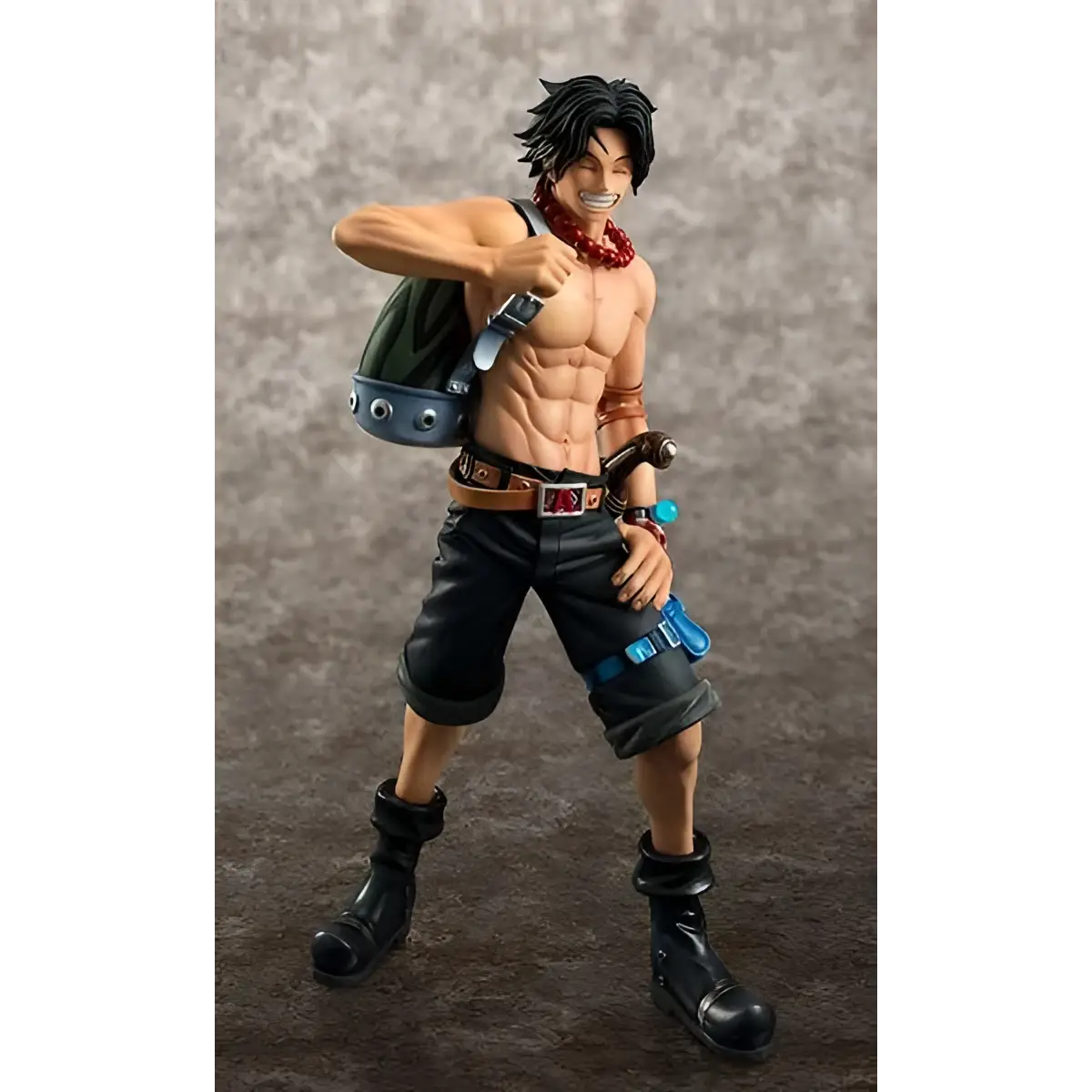Svart hårig, muskulös animefigur av Portgas D. Ace från One Piece Pop Neodx 10th rerun staty med detaljerad skulptur och målade drag