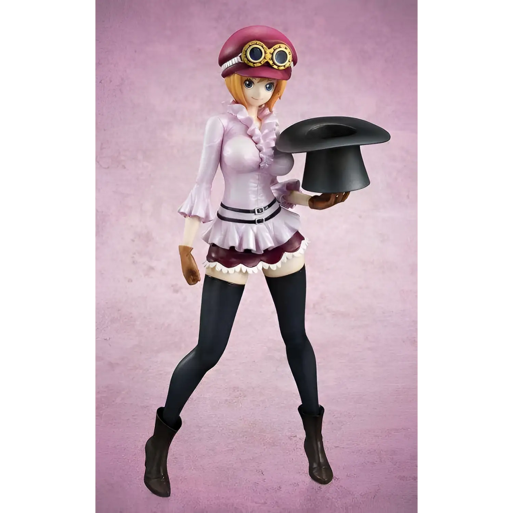 Detaljerad One Piece-figur av Koala i rosa och maroon outfit med glasögon och svart toppduk