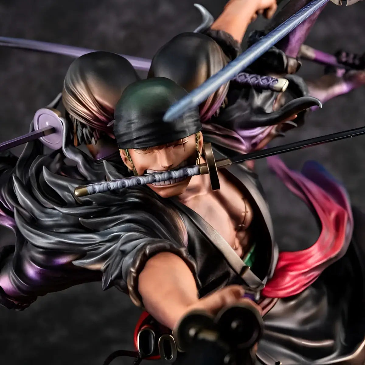 Svart och lila detaljerad One Piece Zoro Demon Asura-figur med flera svärd