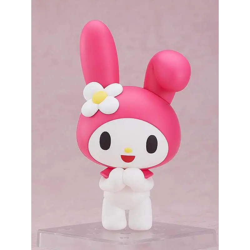 Rosa och vit My Melody-figur med vit blomma i Onegai My Melody Nendoroid