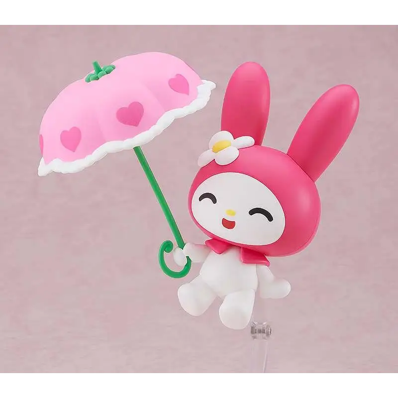Rosa My Melody Nendoroid-figur med rosa paraply och hjärtmönster