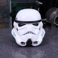 Vit plast Stormtrooper-hjälm med svart visir och blå accenter i Original Stormtrooper-Hjälm Box