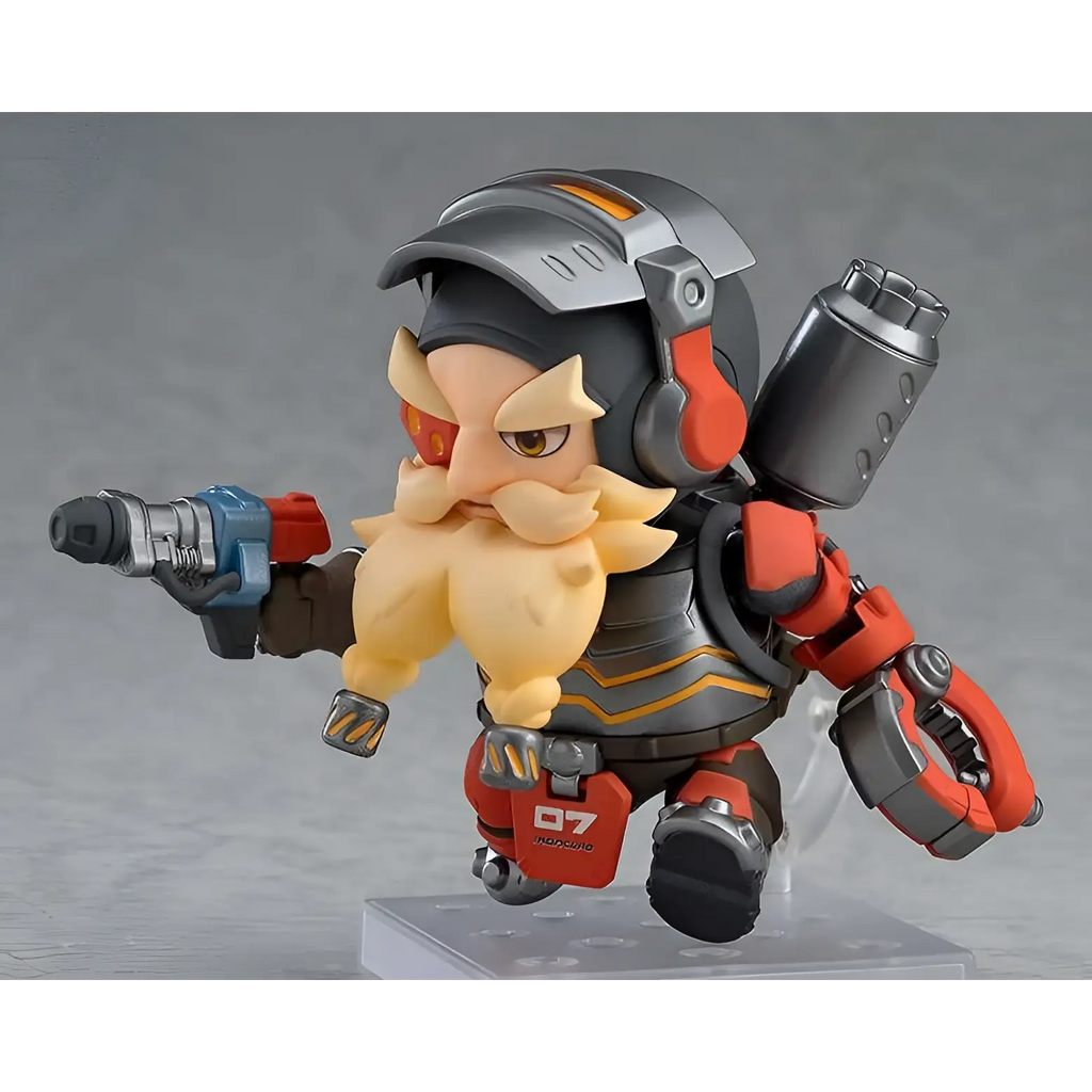 Chibi-stil Roadhog-figur från Overwatch, grå-röd rustning