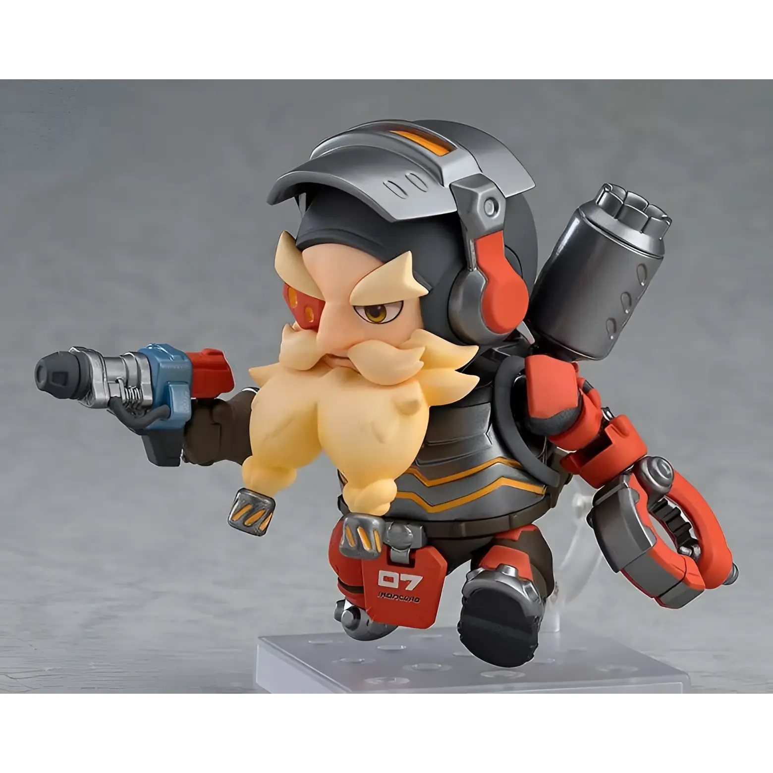 Chibi-stil Roadhog-figur från Overwatch, grå-röd rustning