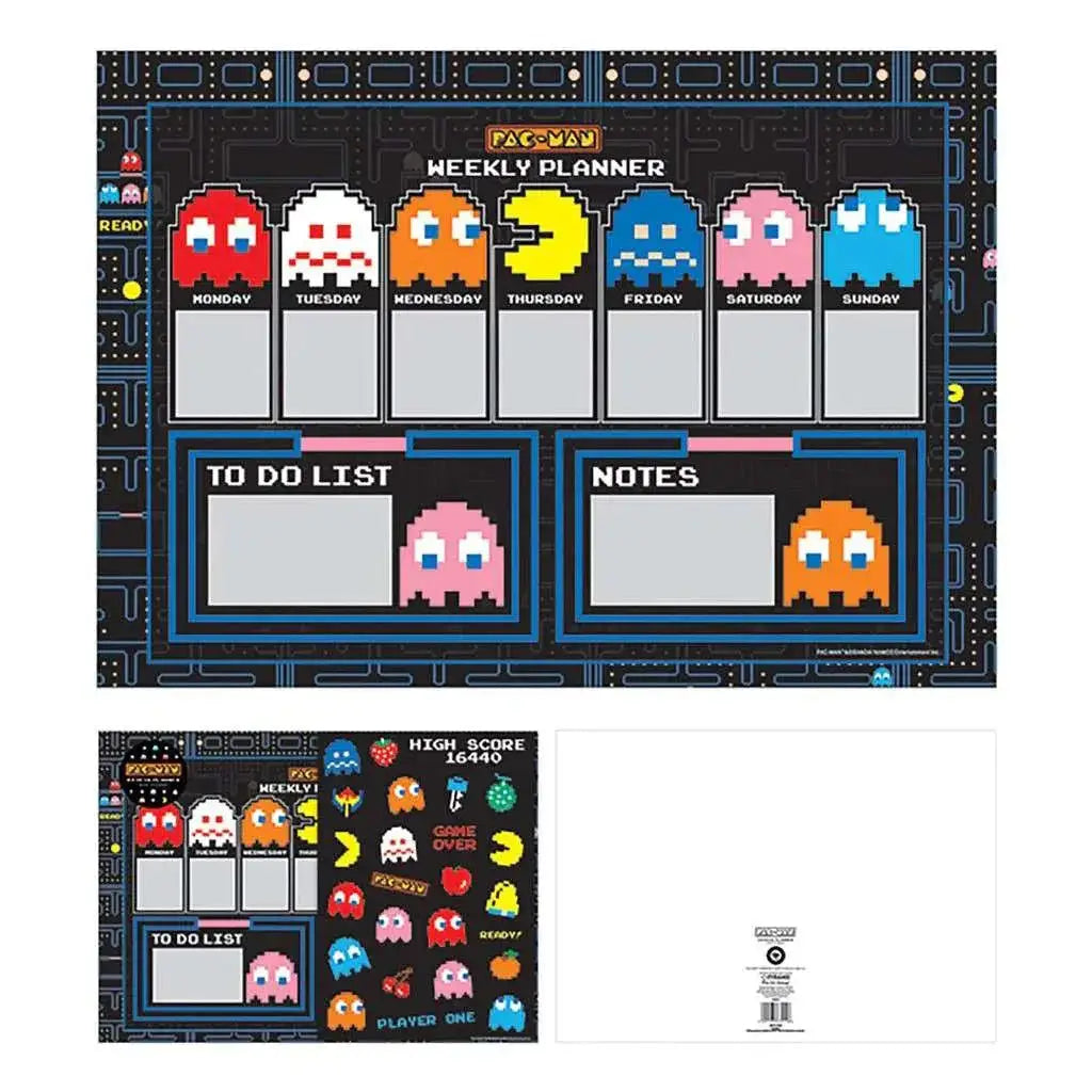 Pac-Man A4 skrivbordsmatta med klistermärken och pixelpixelkaraktärer