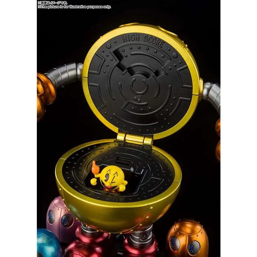 Guld Pac-Man Chogokin robotfigur med spöken och mini-figur