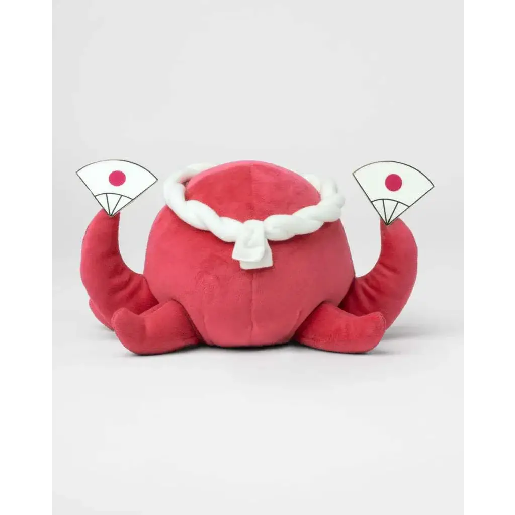 Röd pluchekrabba Parodius Tatosuke med vit repbälte och flikiga tillbehör. Hållbar och klimatneutral
