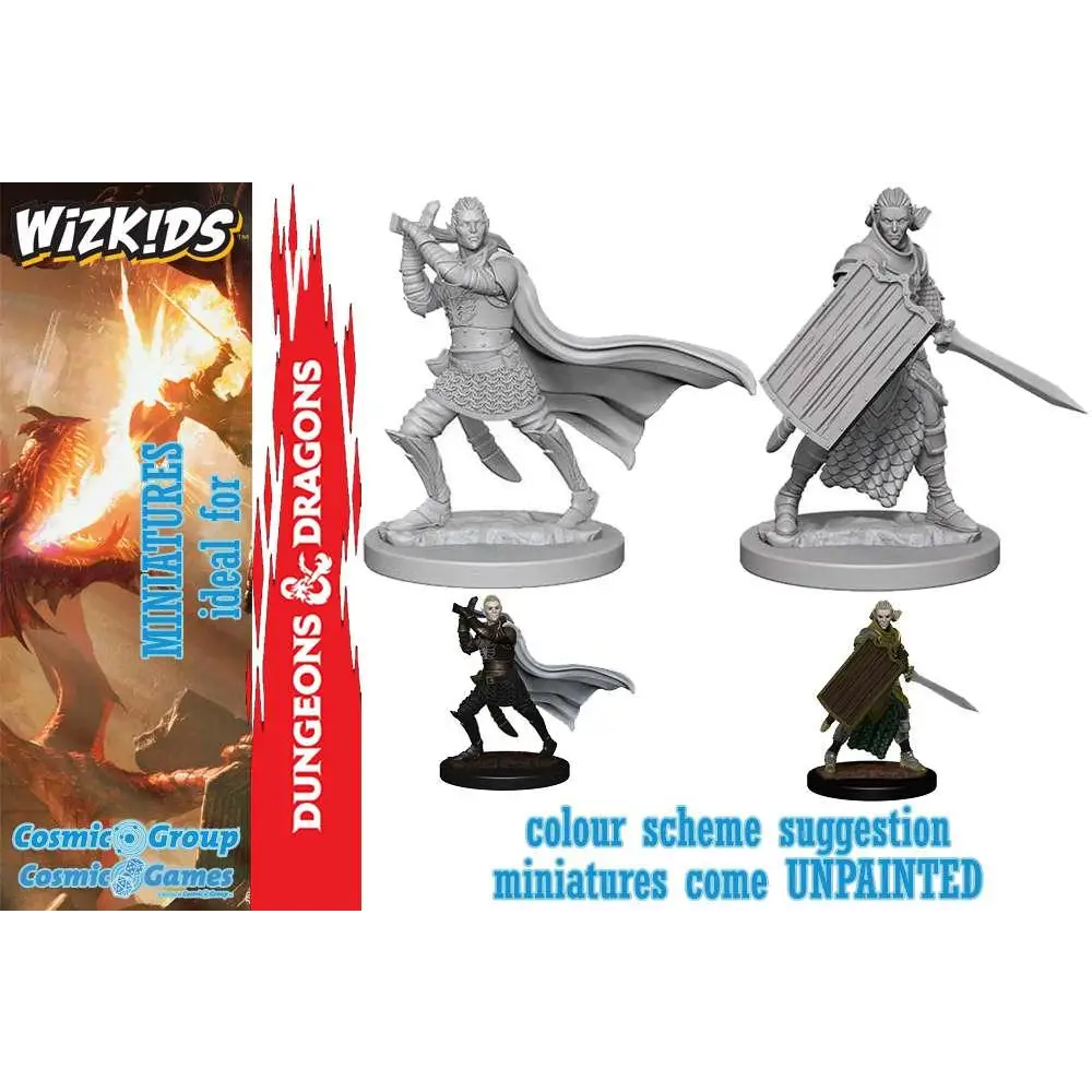 Ommålade grå plastminiatyrer av fantasykrigare för D&D och Pathfinder