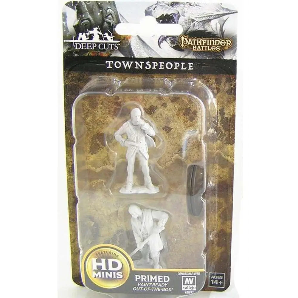 Vit miniatyrfigur i vit färg, stående bonde/aristokrat från Pathfinder DCUM Towns