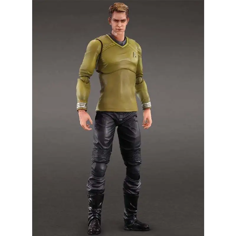 Play Arts Kai Captain James T. Kirk i olivgrön Starfleet-uniform med silverkant och svarta läderbyxor