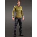 Play Arts Kai Captain James T. Kirk i olivgrön Starfleet-uniform med silverkant och svarta läderbyxor