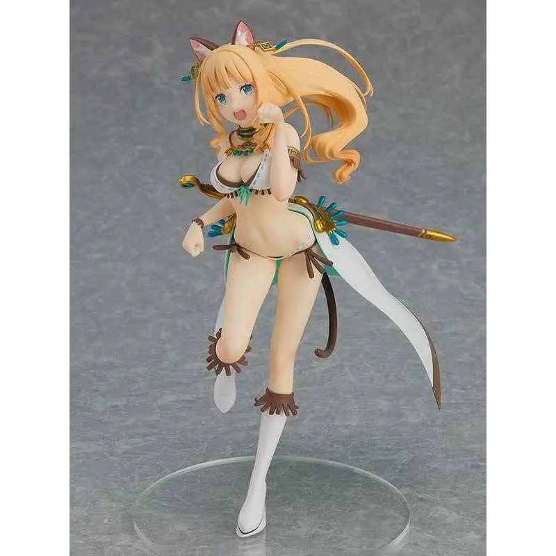 POP UP PARADE Picatrix - Cat Kingdom Figur: blond animefigur med kattöron i utsmyckad bikini i turkos och brunt, håller svärd med guldspets