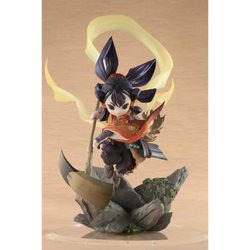Chibi-figur av Prinsessan Sakuna från Sakuna: Of Rice and Ruin med mörkblått hår och röd-orange kläder