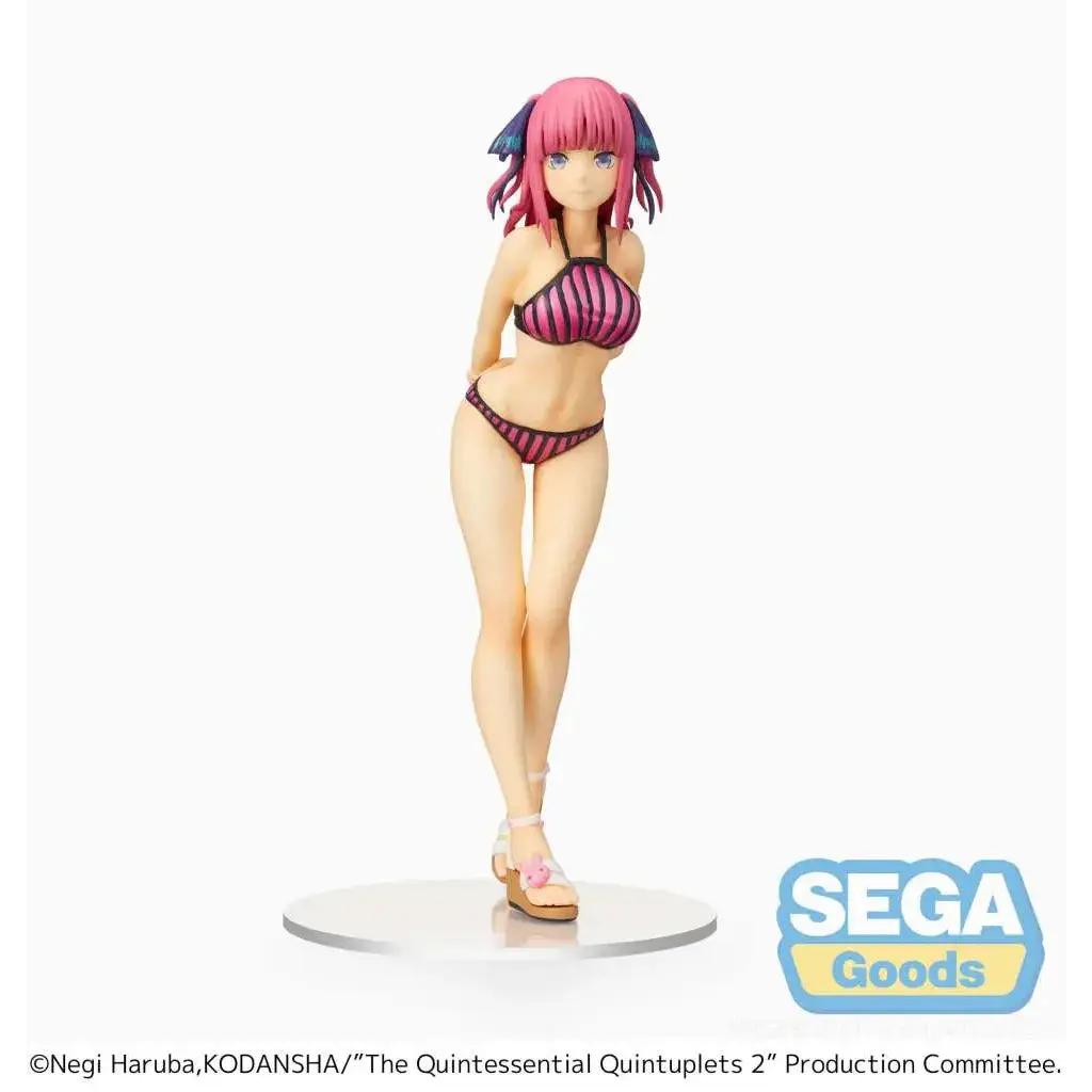 Rosa Nino Nakano-figur med rosa hår i randig bikini från Sega på rund bas