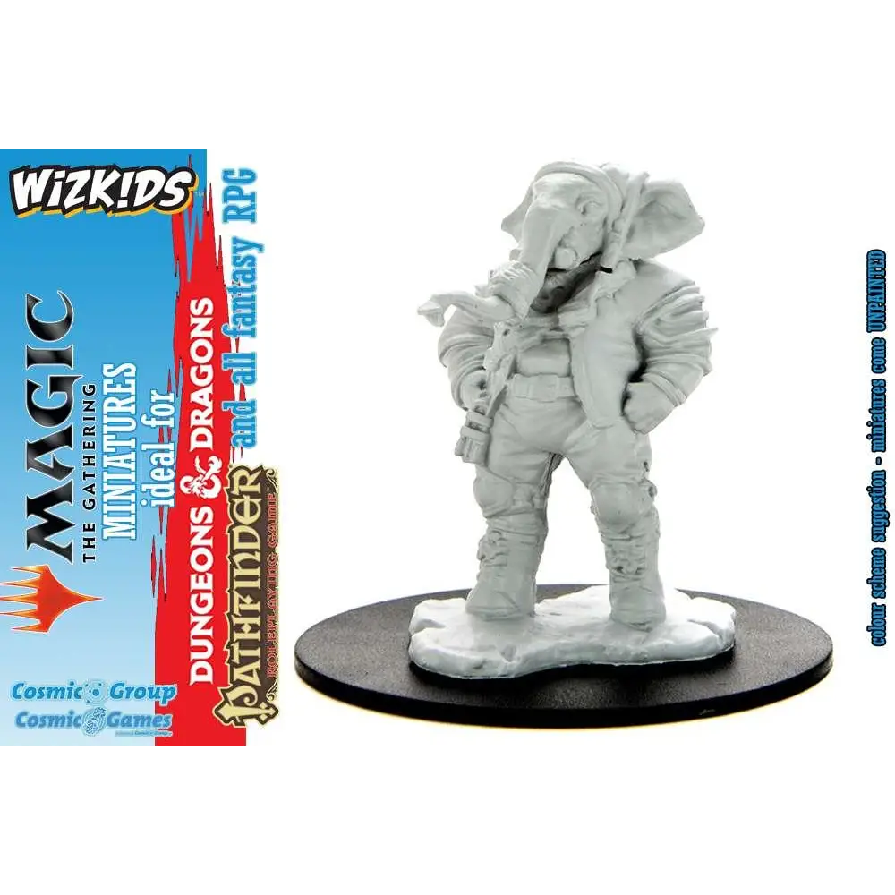 Ommålad grå elefantminiatyr i fantasy rustning på svart bas, Quintorius, Field Historian