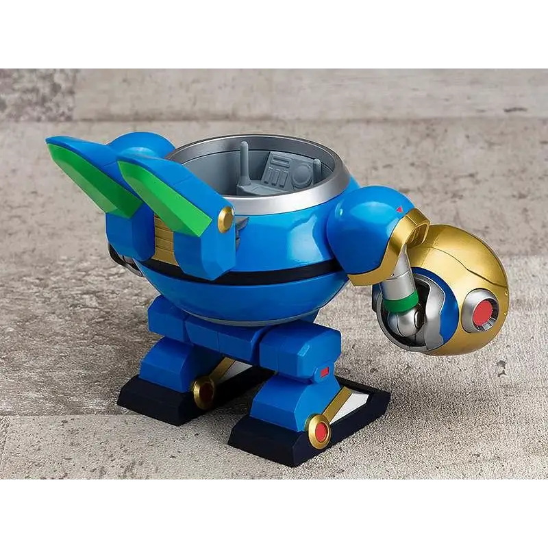 Blå och gul robotleksak med gröna vingliknande tillbehör, metallisk finish och rund cockpit i Rabbit Ride Armor Nendoroid More - Samlarfigur