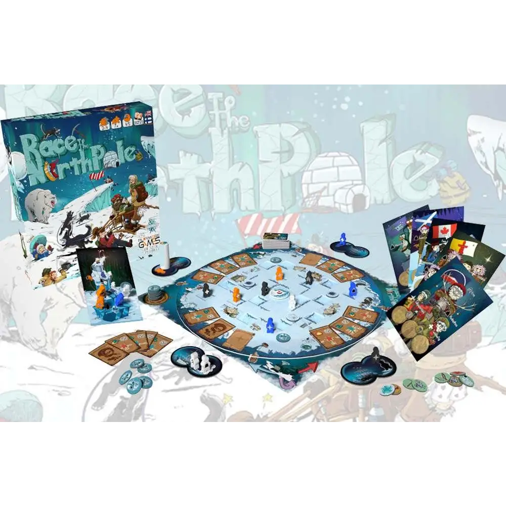 Race to the North Pole brädspel med isig karta och arktiska motiv