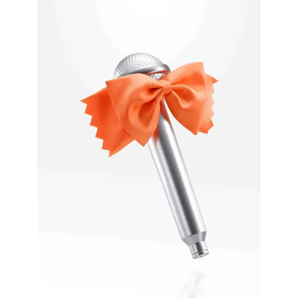Snygg silvermikrofon med orange satinrosett, Ranka Lee Mikrofon PROPLICA från Macross F