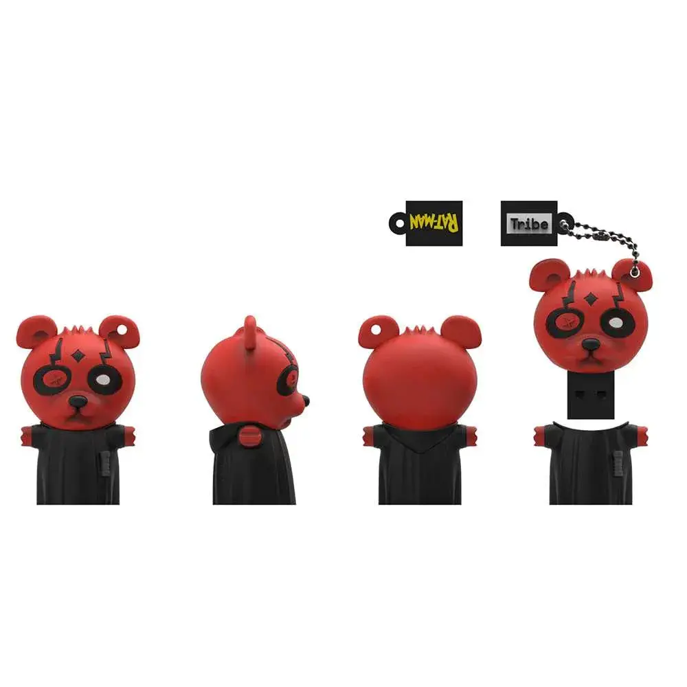 Röd björnformad USB-minne 8GB med svarta accenter och kedja - Rat-man Lord Pando