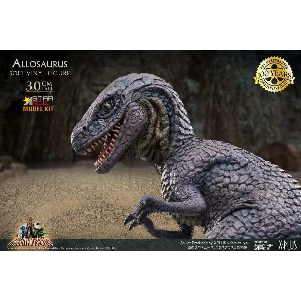 Grå texturerad vinyl-allosaurusfigur, 30 cm, Star Ace Harryhausen-serie