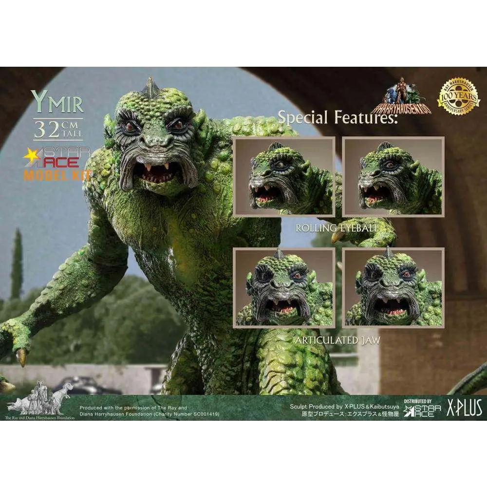 Grön, fjällig Ymir-figur från Ray Harryhausen med detaljerat ansikte och ledade leder