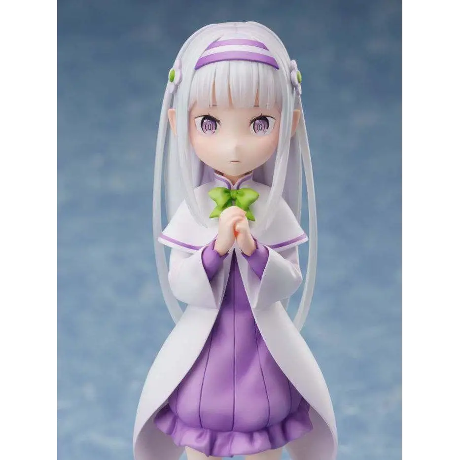 Emilia-figur från Re:Zero, barndomsminne 1/7-skala med silverhår och vit-lila klänning