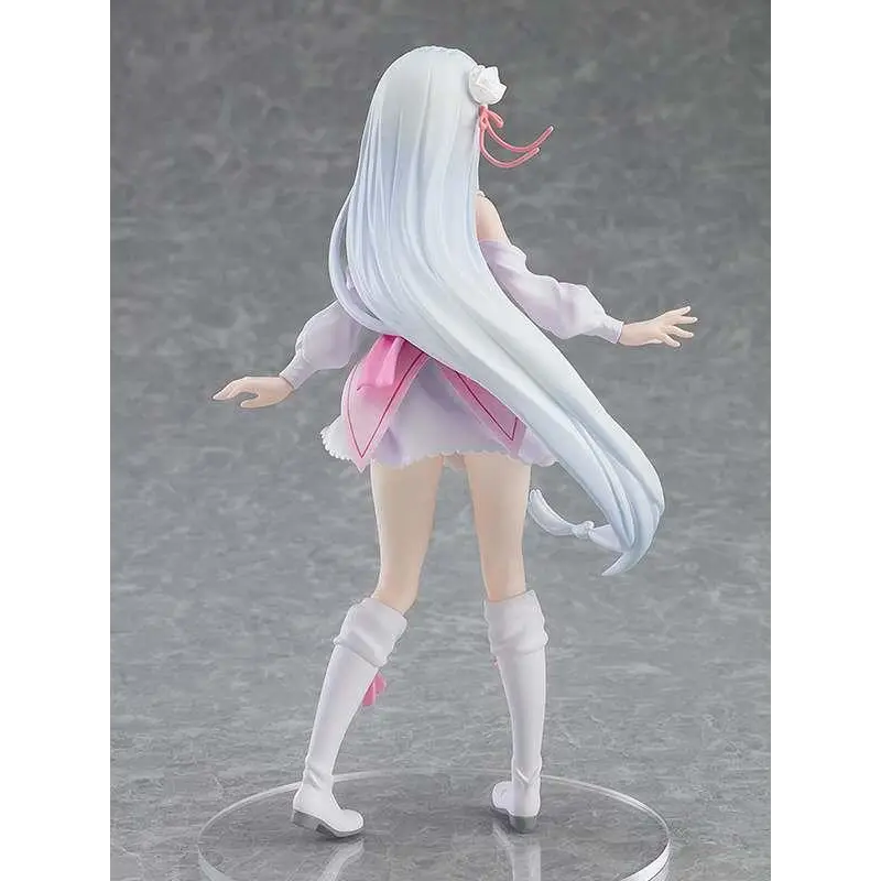 Detaljerad Re:Zero Emilia Memory Snow-figur med silvervitt hår, vit ros och lavendeloutfit