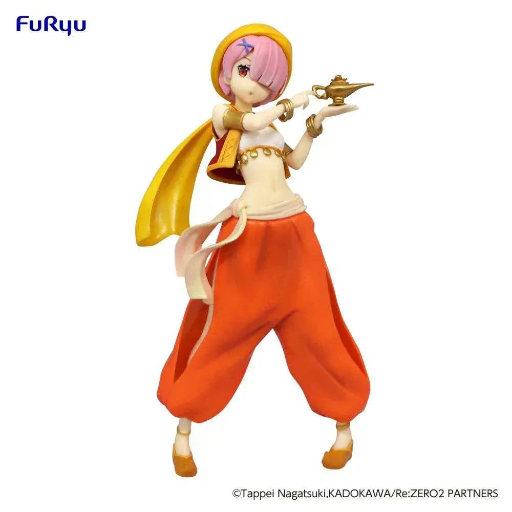 Furyu Re:Zero Ram arabisk natt SSS-figur i orange outfit med guldlampa